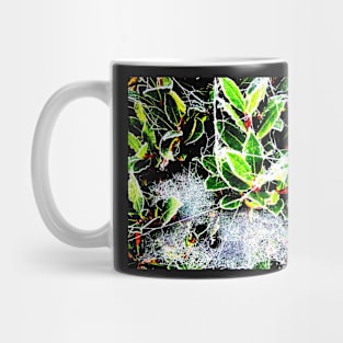 Frosty holly with cobweb digitally enhanced photograph Mug